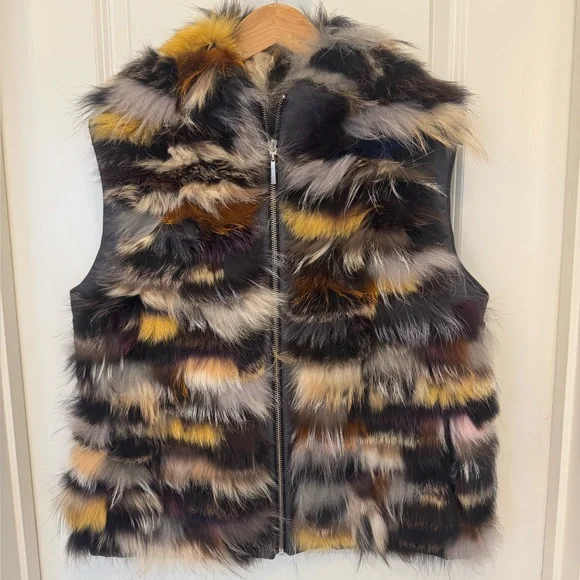 Maximilian Real Fur Vest in Charcoal Gray - Picture 1 of 5